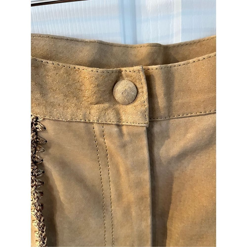S.M.H. Vintage Tan Suede Crochet Pieced Pants Boho Festival Coachella sz 10 - Picture 3 of 7